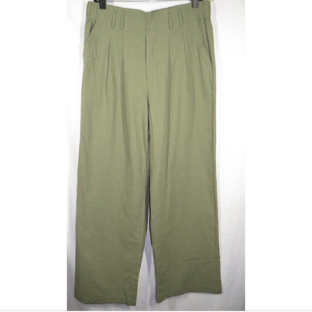 Halara Size XL Olive Lightweight Cotton Pleated Pull On Pants, Pockets - Picture 5 of 14